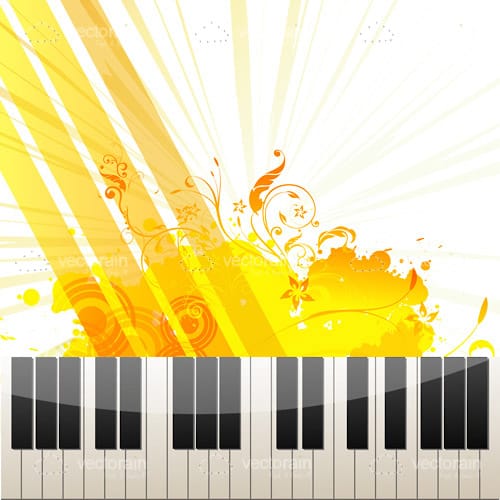 Piano Keys Band with Floral Grungy Background